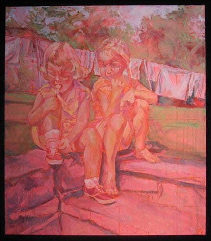 Colorful Painting of Kids Sucking On Lollipops By Kathy Borg